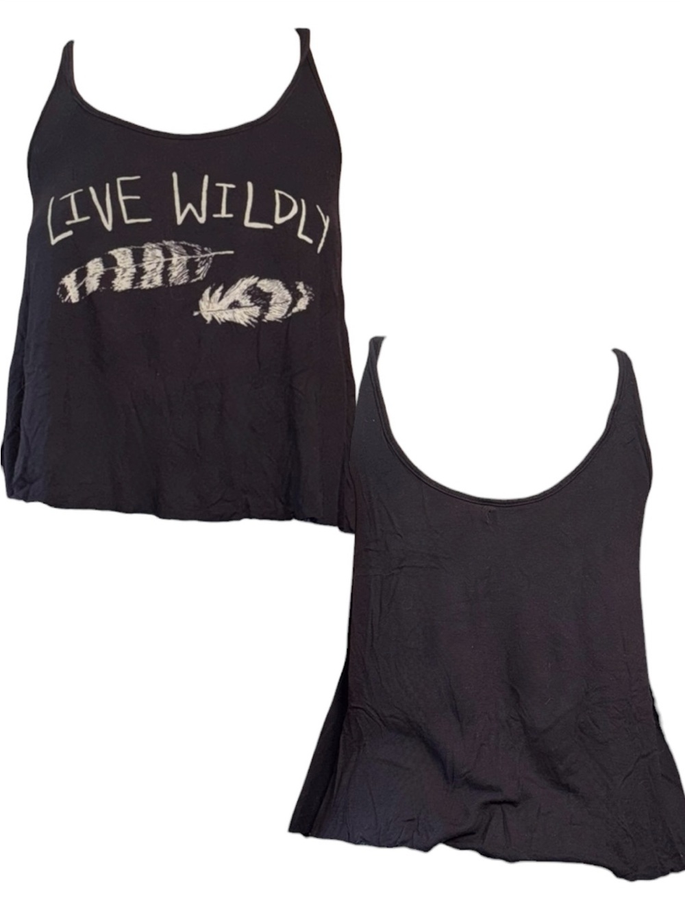 Nollie Black Crop Tank with White 'Live Wildly' Graphic
